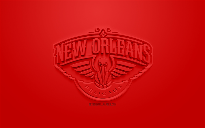 New Orleans Pelicans, creative 3D logo, red background, 3d emblem, American basketball club, NBA, New Orleans, Louisiana, USA, National Basketball Association, 3d art, basketball, 3d logo