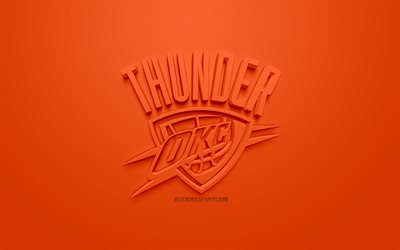 Oklahoma City Thunder, criativo logo 3D, fundo laranja, 3d emblema, Americano de basquete clube, NBA, Oklahoma City, Oklahoma, EUA, Associa&#231;&#227;o Nacional De Basquete, Arte 3d, basquete, Logo em 3d