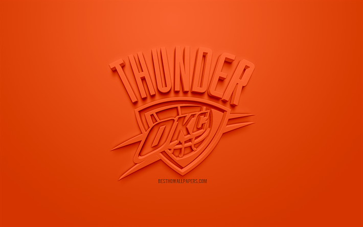 Oklahoma City Thunder, creative 3D logo, orange background, 3d emblem, American basketball club, NBA, Oklahoma City, Oklahoma, USA, National Basketball Association, 3d art, basketball, 3d logo