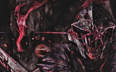 Goblin Slayer, 4k, guerreiro, mang&#225;, protagonista, obras de arte, olho vermelho