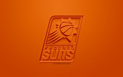 Los Phoenix Suns, creativo logo en 3D, fondo naranja, 3d emblema, American club de baloncesto, la NBA, Phoenix, Arizona, estados UNIDOS, la Asociaci&#243;n Nacional de Baloncesto, arte 3d, el baloncesto, el logo en 3d