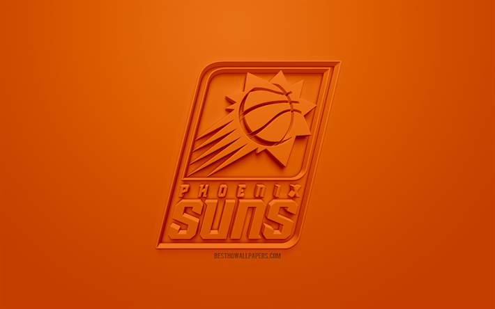 Phoenix Suns, kreativa 3D-logotyp, orange bakgrund, 3d-emblem, Amerikansk basket club, NBA, Phoenix, Arizona, USA, National Basketball Association, 3d-konst, basket, 3d-logotyp