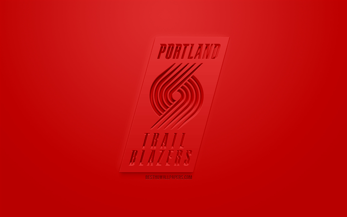 Portland Trail Blazers, kreativa 3D-logotyp, r&#246;d bakgrund, 3d-emblem, Amerikansk basket club, NBA, Portland, Oregon, USA, National Basketball Association, 3d-konst, basket, 3d-logotyp
