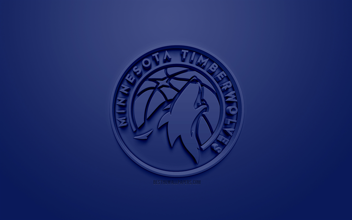 Minnesota Timberwolves, creativo logo en 3D, fondo azul, emblema 3d, American club de baloncesto, la NBA, Minneapolis, Minnesota, estados UNIDOS, la Asociaci&#243;n Nacional de Baloncesto, arte 3d, el baloncesto, el logo en 3d