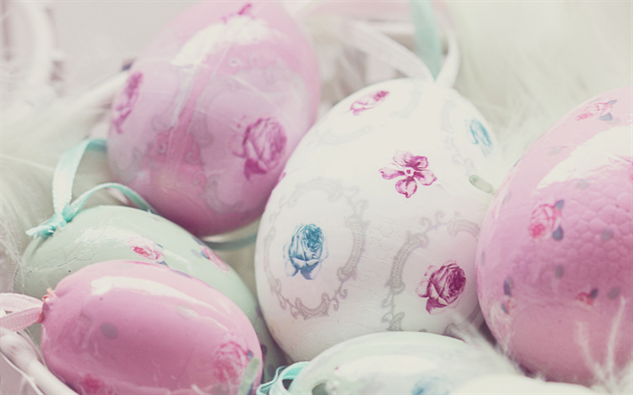 Pink Easter eggs, stylish Easter background, spring, Easter eggs, macro, Easter