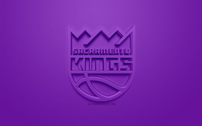 Sacramento Kings, creative 3D logo, purple background, 3d emblem, American basketball club, NBA, Sacramento, California, USA, National Basketball Association, 3d art, basketball, 3d logo