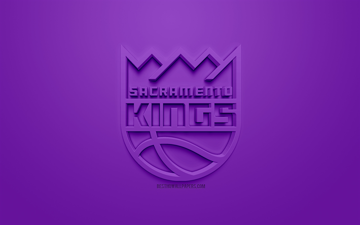 Sacramento Kings, creativo logo 3D, sfondo viola, emblema 3d, American club di pallacanestro, NBA, Sacramento, California, USA, la National Basketball Association, 3d arte, il basket, il logo 3d