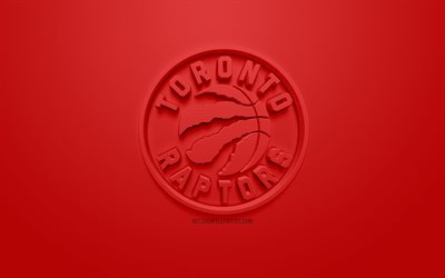 トロントの猛禽類, 創作3Dロゴ, 赤の背景, 3dエンブレム, カナダのバスケットボール部, NBA, トロント, カナダ, 米国, 全国バスケットボール協会, 3dアート, バスケット, 3dロゴ