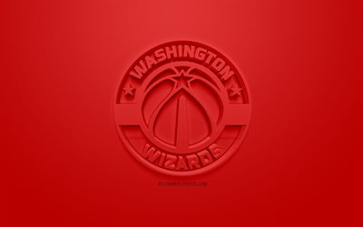 Wizards de Washington, creativo logo en 3D, fondo rojo, emblema 3d, American club de baloncesto, la NBA, Washington, estados UNIDOS, la Asociaci&#243;n Nacional de Baloncesto, arte 3d, el baloncesto, el logo en 3d