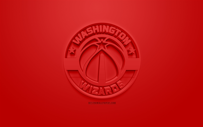 Washington Wizards, yaratıcı 3D logo, kırmızı bir arka plan, 3d amblemi, Amerikan basketbol kul&#252;b&#252;, NBA, Washington, ABD Ulusal Basketbol Birliği, 3d sanat, basketbol, 3d logo