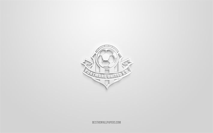 portmore united fc, yaratıcı 3d logo, beyaz arka plan, jamaika futbol kul&#252;b&#252;, ulusal premier lig, ispanyol kasabası, jamaika, 3d sanat, futbol, ​​portmore united fc 3d logo