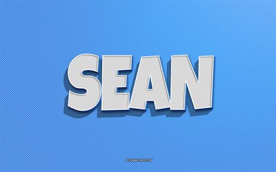 sean, fond de lignes bleues, fonds d &#233;cran avec noms, nom de sean, noms masculins, carte de voeux de sean, dessin au trait, photo avec le nom de sean