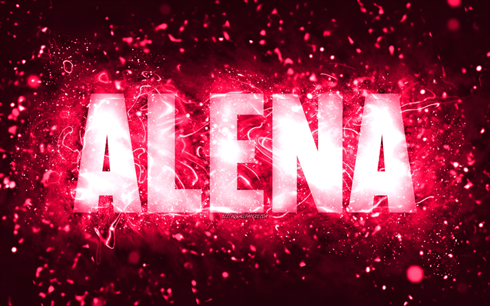 عيد ميلاد سعيد ألينا, 4k, أضواء النيون الوردي, اسم ألينا, خلاق, عيد ميلاد سعيد يا ألينا, عيد ميلاد ألينا, أسماء الإناث الأمريكية الشعبية, صورة باسم علينا, ألينا