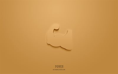 Power 3d icon, yellow background, 3d symbols, Power, sport icons, 3d icons, Power sign, sport 3d icons