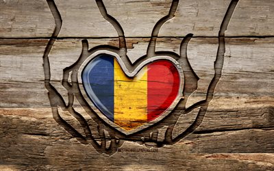 I love Chad, 4K, wooden carving hands, Day of Chad, Chad flag, Flag of Chad, Take care Chad, creative, Chad flag in hand, wood carving, african countries, Chad