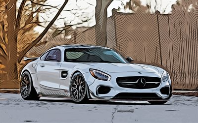 Mercedes-AMG GT S, 4k, vector art, Mercedes-AMG GT S drawing, creative art, Mercedes-AMG GT S art, vector drawing, abstract cars, car drawings, Mercedes-Benz