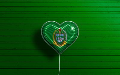 I Love North Sumatra, 4k, realistic balloons, green wooden background, Day of North Sumatra, indonesian provinces, flag of North Sumatra, Indonesia, balloon with flag, Provinces of Indonesia, North Sumatra flag, North Sumatra