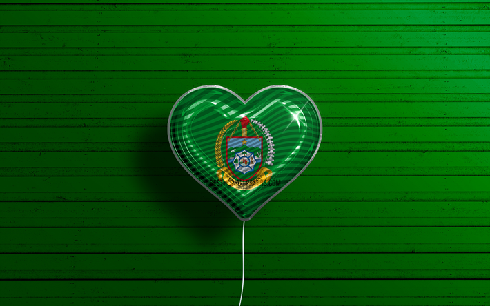 I Love North Sumatra, 4k, realistic balloons, green wooden background, Day of North Sumatra, indonesian provinces, flag of North Sumatra, Indonesia, balloon with flag, Provinces of Indonesia, North Sumatra flag, North Sumatra