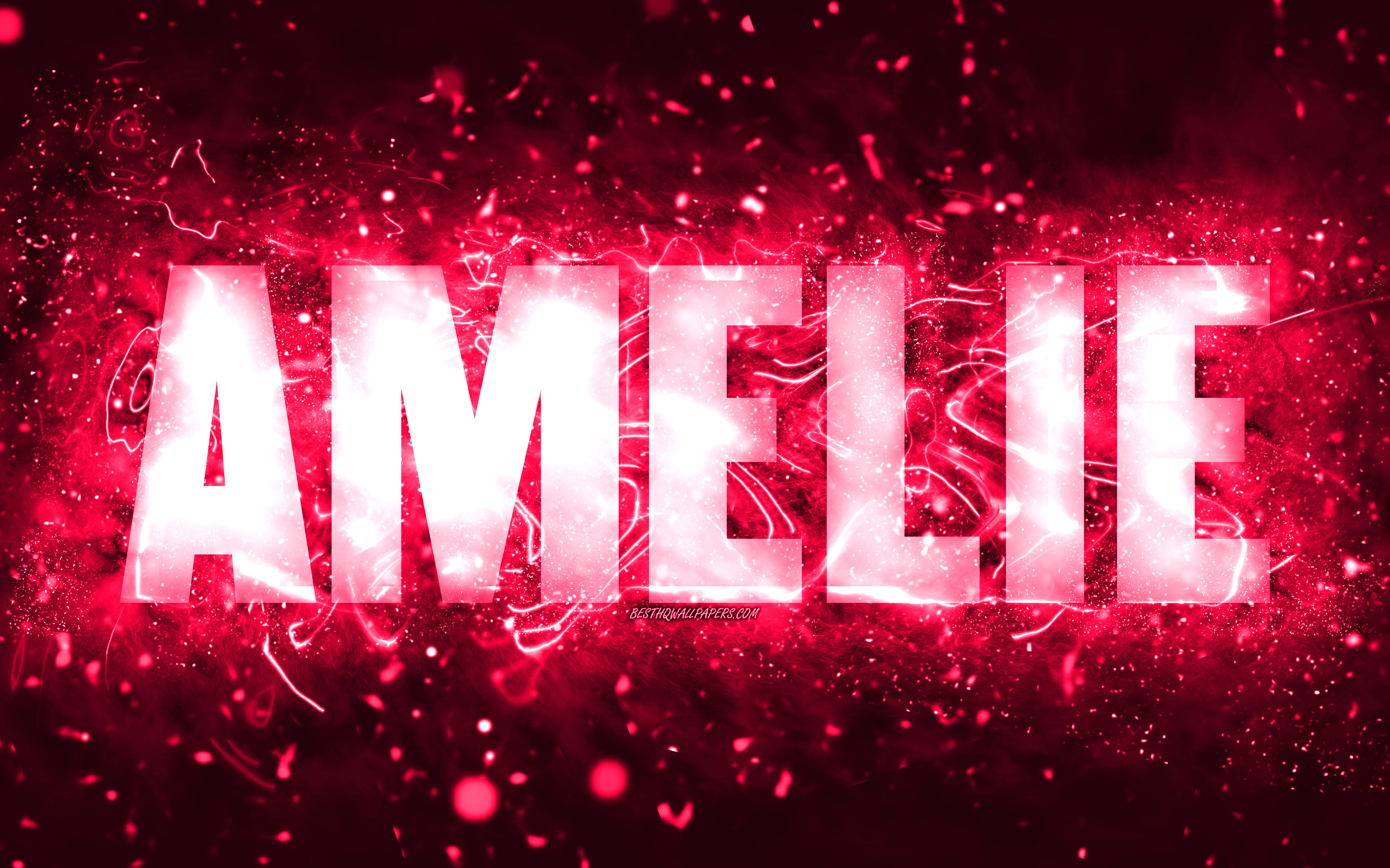 Download Wallpapers Happy Birthday Amelie 4k Pink Neon Lights Amelie Name Creative Amelie 