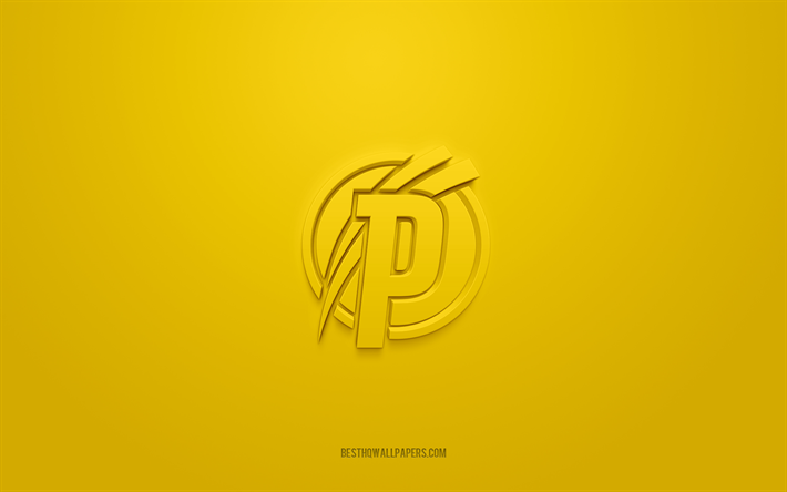 Puskas Academia FC, creative 3D logo, yellow background, NB I, 3d emblem, Hungarian football club, Hungary, 3d art, football, Puskas Academia FC 3d logo