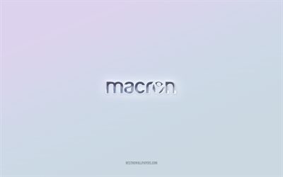 macron logosu, 3d metni kesip, beyaz arka plan, macron 3d logosu, macron amblemi, macron, kabartmalı logo, macron 3d amblemi