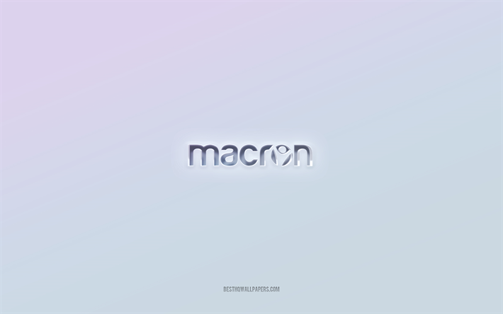 logotipo de macron, texto 3d recortado, fondo blanco, logotipo de macron 3d, emblema de macron, macron, logotipo en relieve, emblema de macron 3d