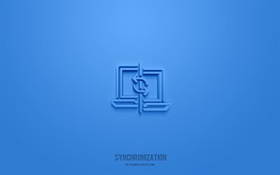 synkronisering 3d-ikon, bl&#229; bakgrund, 3d-symboler, synkronisering, seo-ikoner, 3d-ikoner, synkroniseringsskylt, seo 3d-ikoner