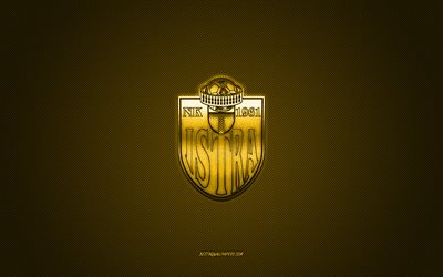 nk istra 1961, kreativ 3d-logotyp, gul bakgrund, prva hnl, 3d-emblem, kroatisk fotbollsklubb, croatian first football league, pula, kroatien, 3d-konst, fotboll, nk istra 1961 3d-logotyp