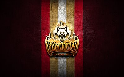 アルバニーファイアウルブズ, 金色のロゴ, nll, 赤い金属の背景, アメリカのラクロスチーム, albanyfirewolvesのロゴ, ナショナルラクロスリーグ, ラクロス