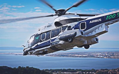 airbus helikopterit h225, 4k, monik&#228;ytt&#246;helikopterit, kevythelikopteri, airbus helikopterit, modernit helikopterit, hdr
