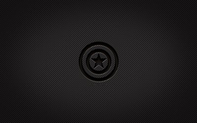 Captain America carbon logo, 4k, grunge art, carbon background, creative, Captain America black logo, superheroes, Captain America logo, Captain America