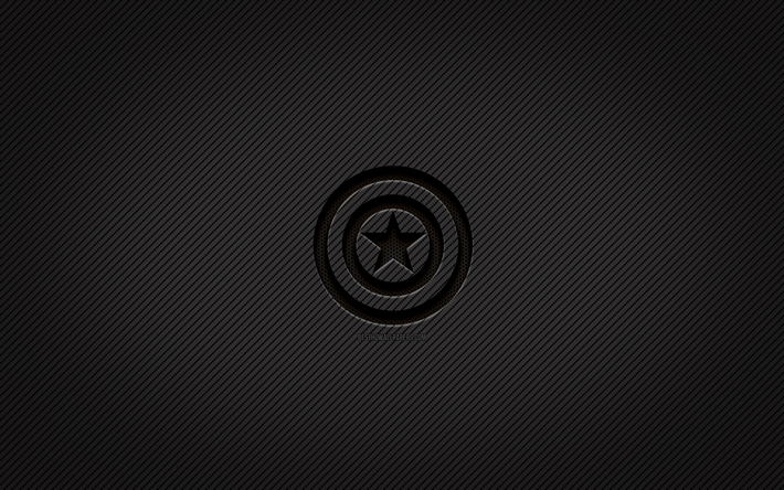 キャプテンアメリカカーボンロゴ, 4k, グランジアート, カーボンバックグラウンド, クリエイティブ, キャプテンアメリカの黒いロゴ, スーパーヒーロー, キャプテンアメリカのロゴ, キャプテン・アメリカ