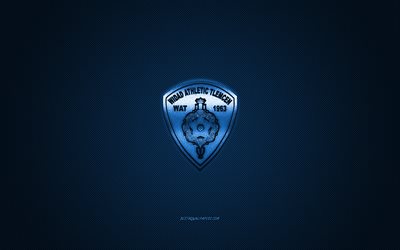 wa tlemcen, club de football alg&#233;rien, logo bleu, fond bleu en fibre de carbone, ligue professionnelle 1, football, tlemcen, alg&#233;rie, logo wa tlemcen