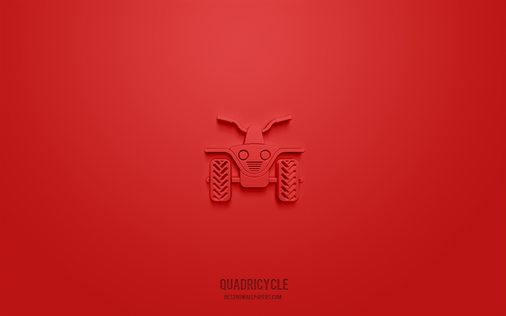 icona del quadriciclo 3d, sfondo rosso, simboli 3d, quadriciclo, icone dello sport, icone 3d, segno del quadriciclo, icone dello sport 3d