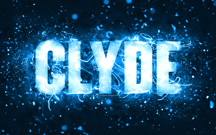 Download wallpapers Happy Birthday Clyde, 4k, blue neon lights, Clyde ...