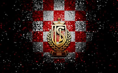 Royal Standard Liege, glitter logo, Jupiler Pro League, black white checkered background, soccer, belgian football club, Standard Liege logo, mosaic art, football, Standard Liege FC