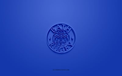 Bath Rugby, creative 3D logo, blue background, Premiership Rugby, 3d emblem, English rugby Club, England, 3d art, rugby, Bath Rugby 3d logo