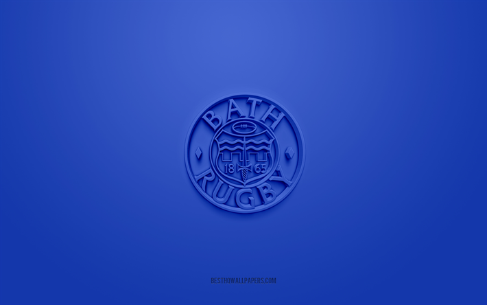 bath rugby, kreatives 3d-logo, blauer hintergrund, premiership rugby, 3d-emblem, englischer rugby-club, england, 3d-kunst, rugby, bath rugby 3d-logo