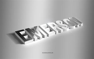 emerson, silver 3d konst, gr&#229; bakgrund, tapeter med namn, emerson namn, emerson gratulationskort, 3d konst, bild med emerson namn