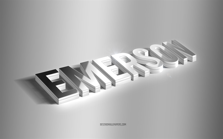 emerson, silberne 3d-kunst, grauer hintergrund, tapeten mit namen, emerson-name, emerson-gru&#223;karte, 3d-kunst, bild mit emerson-namen