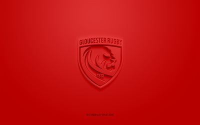 Gloucester Rugby, creative 3D logo, red background, Premiership Rugby, 3d emblem, English rugby Club, England, 3d art, rugby, Gloucester Rugby 3d logo