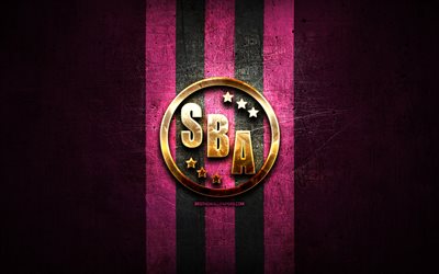 Sport Boys FC, golden logo, Liga 1 Apertura, purple metal background, football, peruvian football club, Sport Boys logo, soccer, Sport Boys