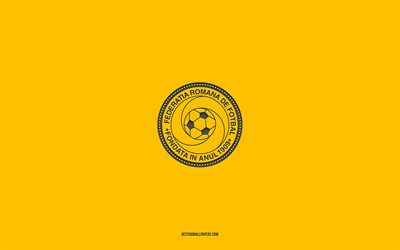 squadra nazionale di calcio della romania, sfondo giallo, squadra di calcio, emblema, uefa, romania, calcio, logo della squadra nazionale di calcio della romania, europa