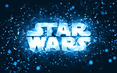 star wars logotipo azul, 4k, luzes de neon azuis, criativo, azul resumo de fundo, star wars logotipo, marcas, star wars