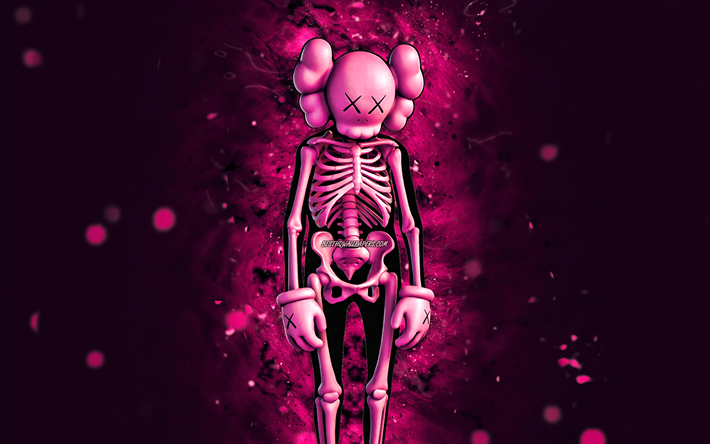 Download wallpapers Pink KAWS Skeleton
