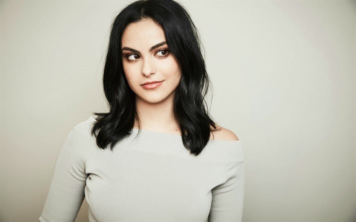 Camila Mendes, Actress, portrait, smile, make-up for brunette, beautiful woman