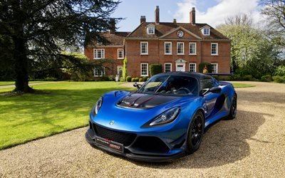 Lotus Exige Cup 380, 2017, Azul Exige, carro desportivo, carbono spoiler, ajuste, rodas pretas, Lotus