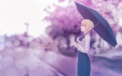Saber, anime characters, park, Fate stay night, manga, TYPE-MOON