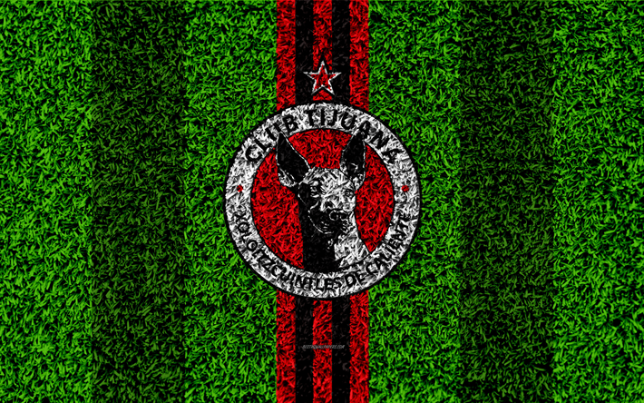 Club Tijuana, 4k, f&#250;tbol de c&#233;sped, logotipo, Mexicana de f&#250;tbol del club, emblema, color rojo las l&#237;neas de color negro, de la Primera Divisi&#243;n, Liga MX, el c&#233;sped de textura, Tijuana, M&#233;xico, el f&#250;tbol, el FC Tiju