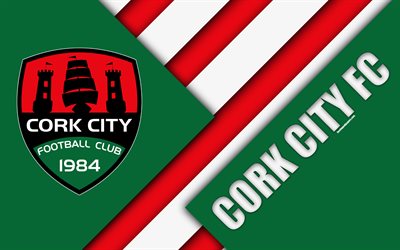 Cork City FC, 4k, logo, green abstraction, Irish football club, material design, emblem, Cork, Ireland, football, League of Ireland Premier Division